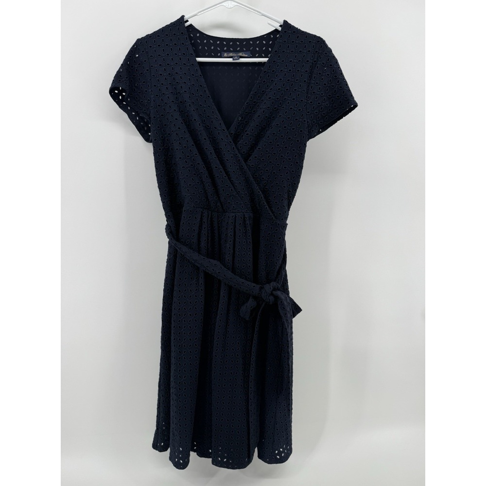 Brooks Brothers Eyelet Navy Dress Sz Medium Faux Wrap